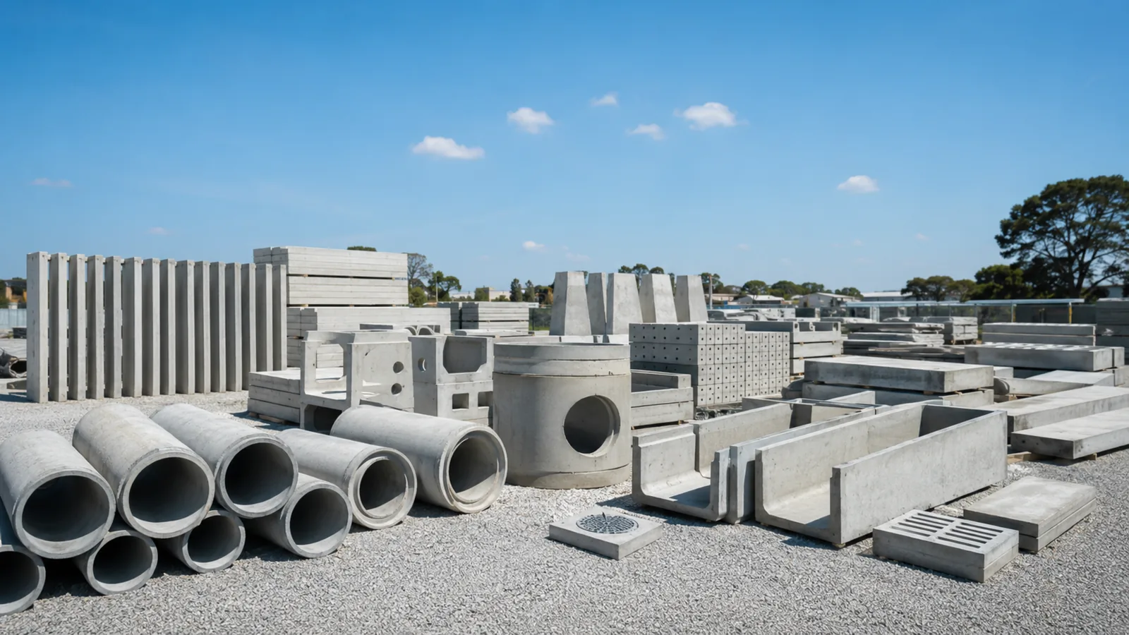 Broad range of precast concrete products in a clean production yard